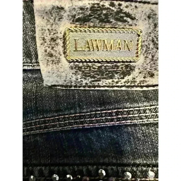 Lawman Women’s Sz 9 Studded Denim Western Jeans Rhinestone Bling Flap Pocket - Picture 4 of 9